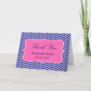 Monogramm Navy Blau mit Hot Pink Chevron Braut Dankeskarte