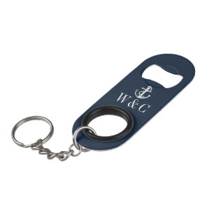 Monogramm Navy Blau Nautisches Bootsanker-Schlüsse Mini Flaschenöffner