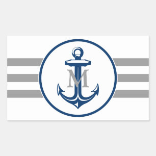 Monogramm Navy Blue Anchor Rechteckiger Aufkleber