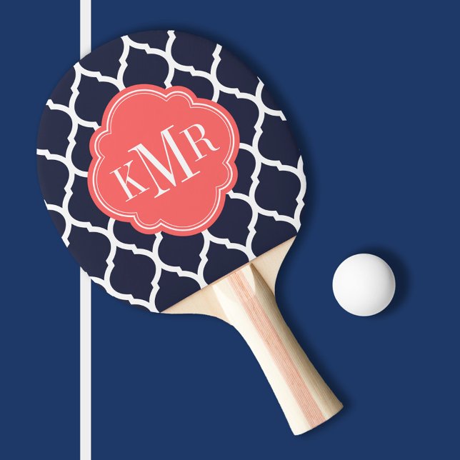 Monogramm Navy Blue and Coral marokkanische Quatre Tischtennis Schläger (Von Creator hochgeladen)