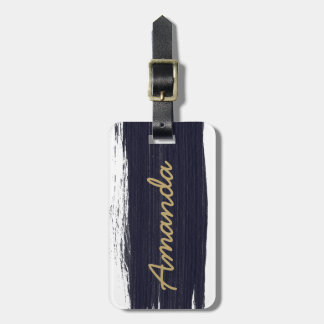Monogramm Navy-Blue-Aquarell-Pinselstriche Gepäckanhänger