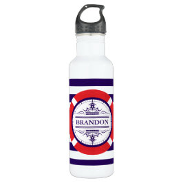 Monogramm Navy Blue Nautic Water Flasche Trinkflasche