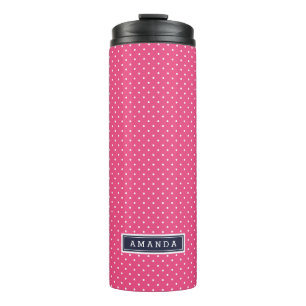 Monogramm Navy Blue und Pink Tiny Dots Thermosbecher