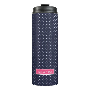 Monogramm Navy Blue und Pink Tiny Dots Thermosbecher