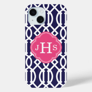 Monogramm Navy Blue und Pink Trellis Case-Mate iPhone Hülle