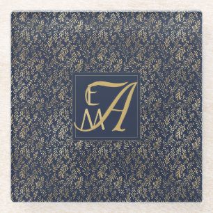 Monogramm Navy Goldblatt Hochzeitsgeschenk für die Glasuntersetzer
