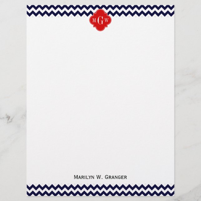 Monogramm Navy White Zickzack Red Quatrefoil 3 (Vorderseite)