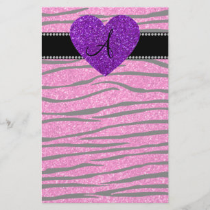 Monogramm Nebel heißen rosa Glitzer Zebra Streifen Briefpapier