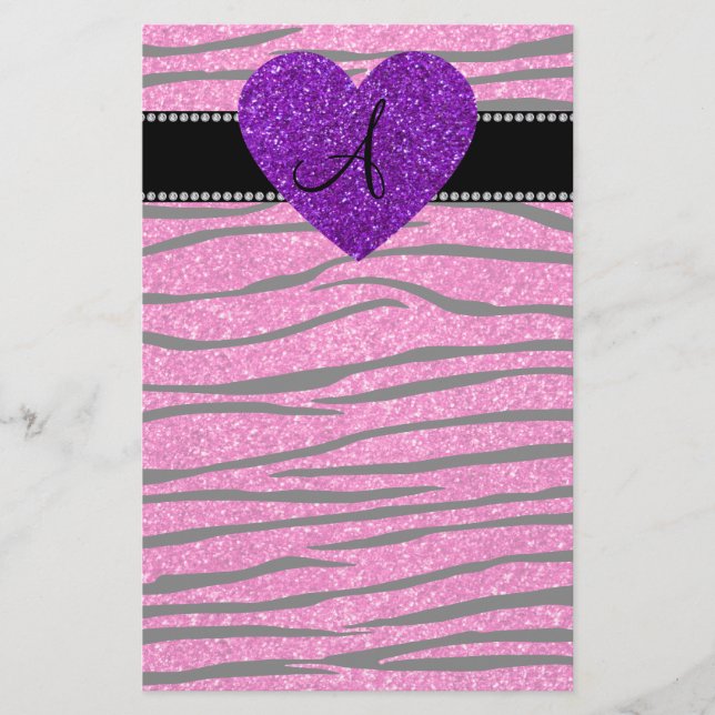 Monogramm Nebel heißen rosa Glitzer Zebra Streifen Briefpapier (Vorderseite)