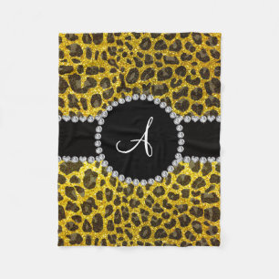 Monogramm Neongelber Glitzer Leopard Fleecedecke