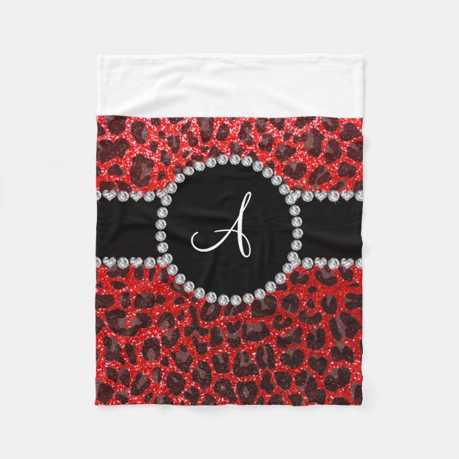Monogramm Neonroter Glitzer Leopard Fleecedecke (Vorderseite)
