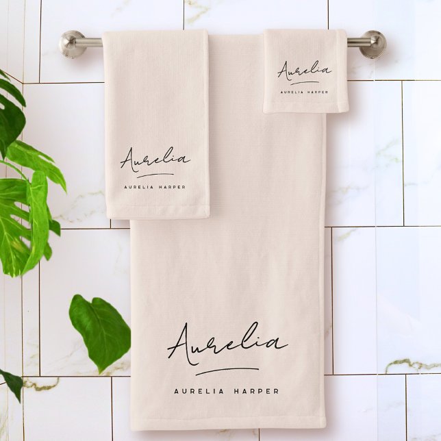 Monogramm Neutral Modern Minimal Stylish Blush Pin Badhandtuch Set (Von Creator hochgeladen)