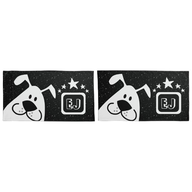 Monogramm Niedlich Doodle Doodle Hund mit Sternen Kissenbezug (Rückseite-Set)