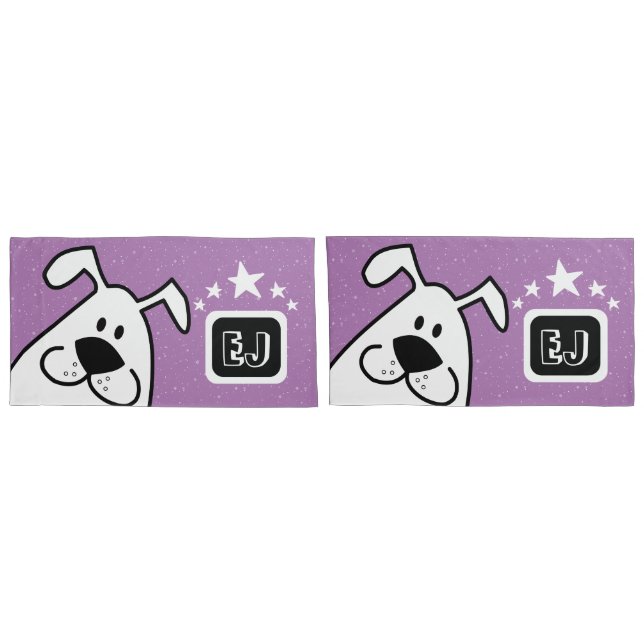 Monogramm Niedlich Doodle Doodle Hund mit Sternen Kissenbezug (Rückseite-Set)