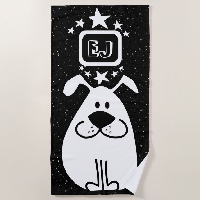 Monogramm Niedlich Doodle Doodle Hund mit Sternen Strandtuch (Vorderseite)