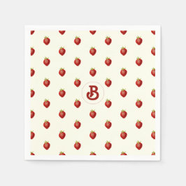 Monogramm niedlich Girly Red White Strawberry Name Serviette