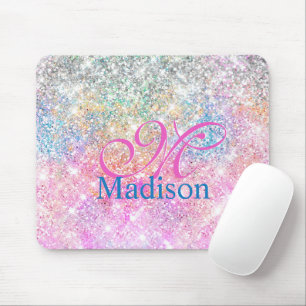 Monogramm niedlich iridescent unicorn rosa Glitzer Mousepad