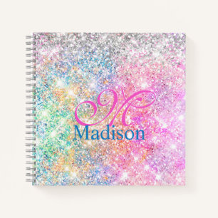 Monogramm niedlich iridescent unicorn rosa Glitzer Notizbuch