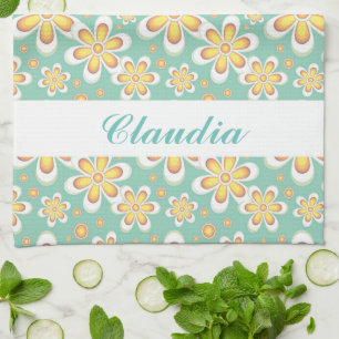 Monogramm niedlich orangefarbene Blume auf grün Geschirrtuch