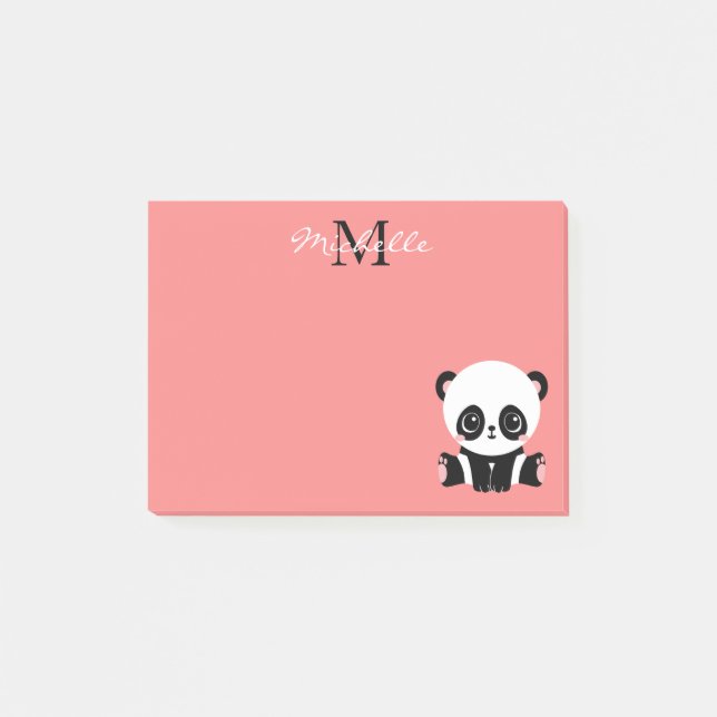 Monogramm Niedlich Panda Rosa Personalisierter Nam Post-it Klebezettel (Vorderseite)