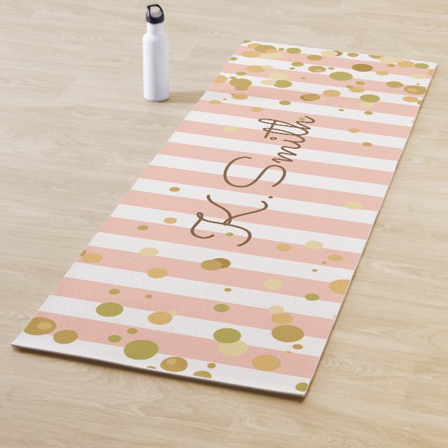 Monogramm Niedlich rosa und weiße Streifen Confett Yogamatte (Beispiel)