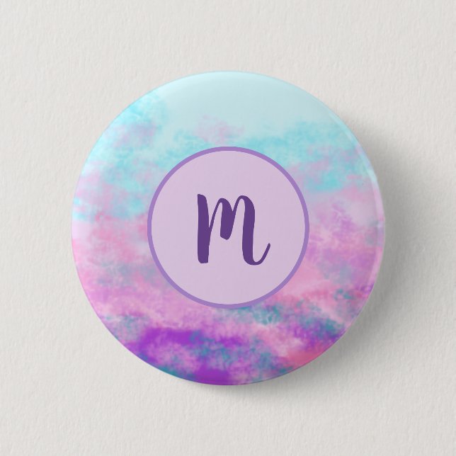 Monogramm niedlich rosa Wolken Button (Vorderseite)