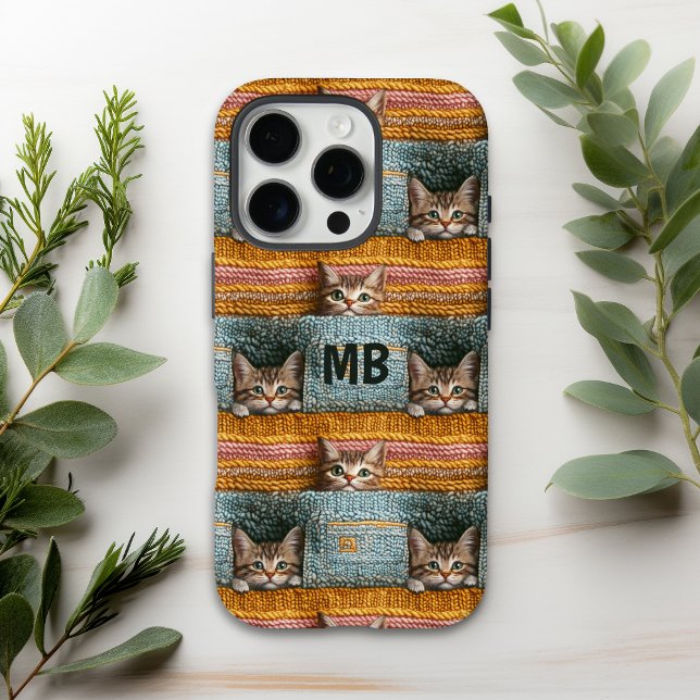 Monogramm Niedliche Katzen Geknetete, Girl-Persona iPhone 16 Pro Hülle (Von Creator hochgeladen)