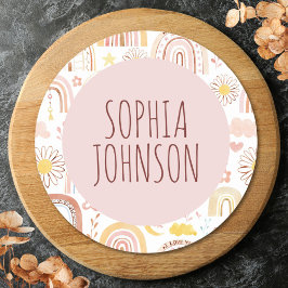 Monogramm Niedliche Regenbogen und Daisy-Blume Runder Aufkleber