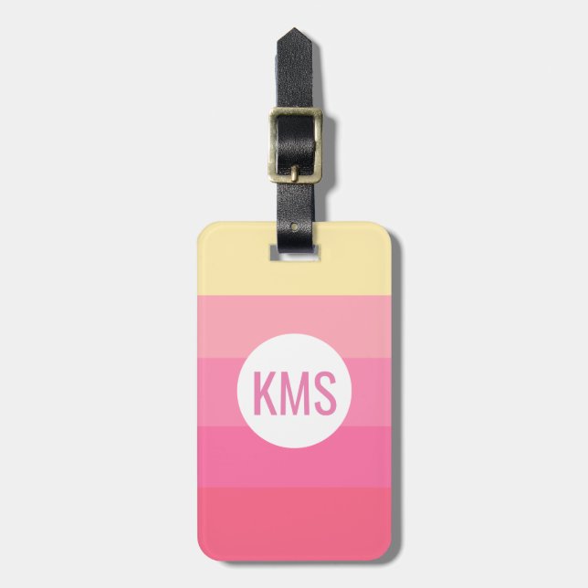 Monogramm Niedliche rosa Streifen Girly Gepäckanhänger (Vorderseite vertikal)