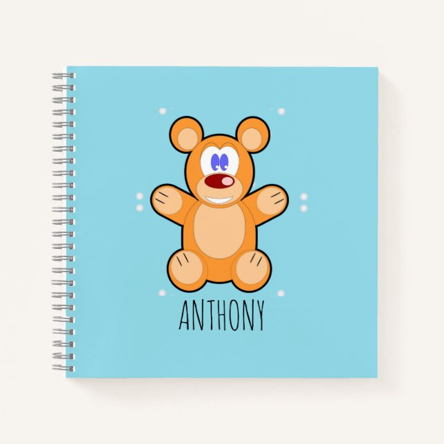 Monogramm niedlicher Teddybär auf blau Notizbuch (Vorderseite)