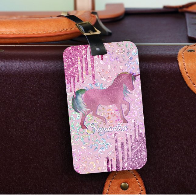 Monogramm niedlicher Unicorn Animal Print-Tropfen Gepäckanhänger (Von Creator hochgeladen)