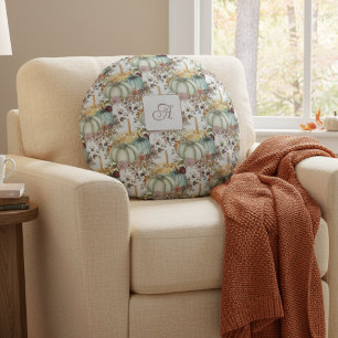 Monogramm niedlicher Whimsikketten und Blume Rundes Kissen