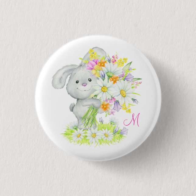 Monogramm Niedliches Aquarellfarben Button (Vorderseite)