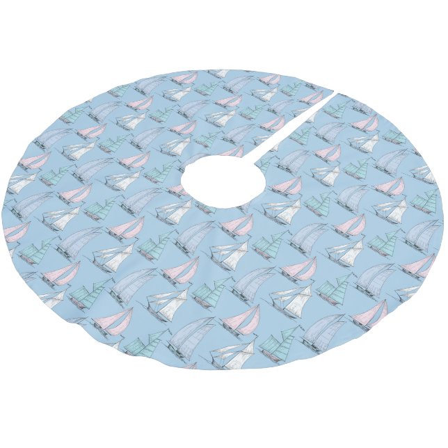 Monogramm Niedliches Segelbootmuster Polyester Weihnachtsbaumdecke (Schrägansicht)