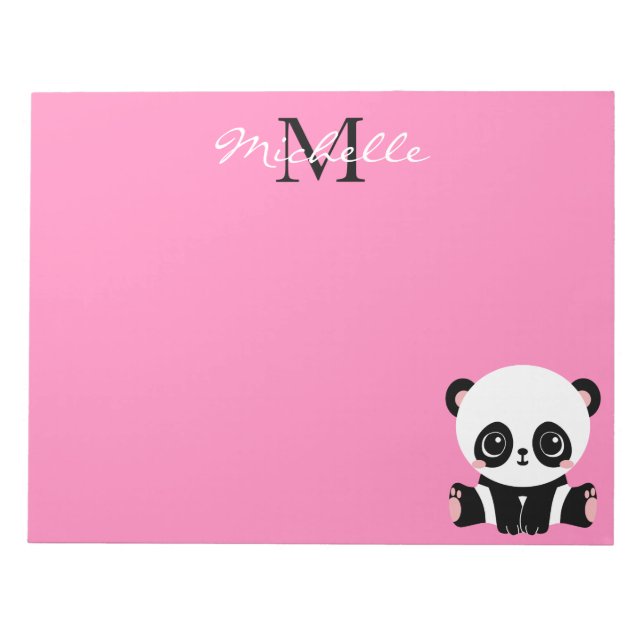 Monogramm Niedliches Sitzen Panda Personalisiert r Notizblock (Vorderseite)