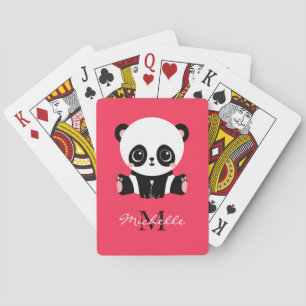 Monogramm Niedliches Sitzen Panda Personalisiert r Spielkarten