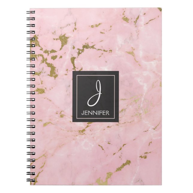 Monogramm-Notebook aus Gold und Rosa Marmor Notizblock (Vorderseite)