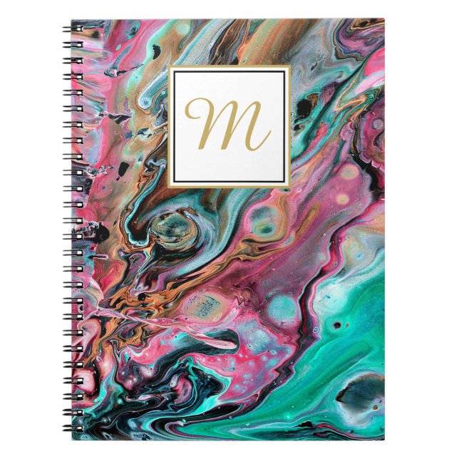 Monogramm-Notebook aus rosa und grünem Marmor Notizblock (Vorderseite)