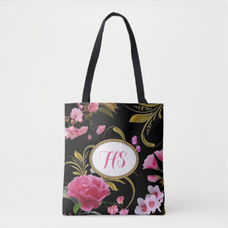 Monogramm-oder Gewohnheits-Text-Rosa-Blumen Tasche