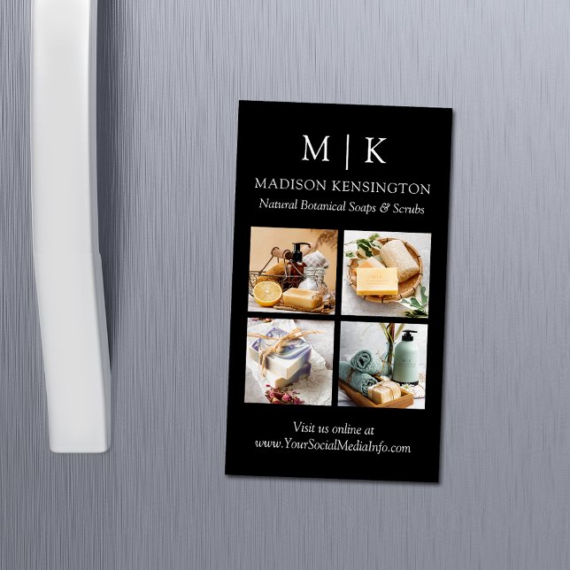 Monogramm oder Logo 4-Foto hinzufügen Magnetische Visitenkarte (Edit to Customize text, colors and more)