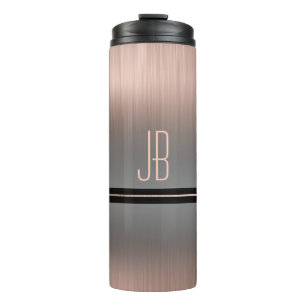 Monogramm oder Name, grauer Farbverlauf & Roségold Thermosbecher