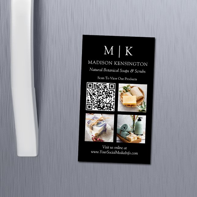 Monogramm oder QR-Code-3-Foto hinzufügen Magnetische Visitenkarte (Edit to Customize text, colors and more)