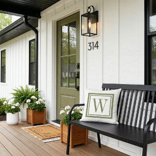 Monogramm Olive Green und White Classic Square Kissen