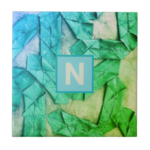 Monogramm ombre cyan aquamarin grün nautisch abstr fliese