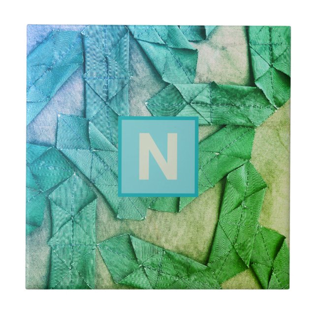 Monogramm ombre cyan aquamarin grün nautisch abstr fliese (Vorderseite)