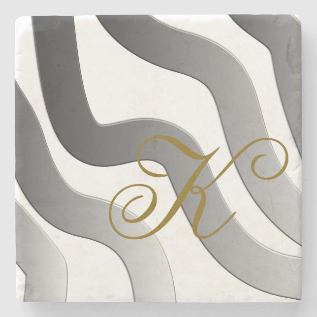 Monogramm ombre gold-graue Linie abstrakt Steinuntersetzer (Vorderseite)