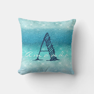 Monogramm Ombre NamensTiffany Aqua-Ozean-Marine Kissen