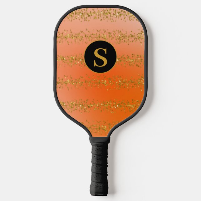 Monogramm Orange-Glitzer Pickleball Schläger (Rückseite)