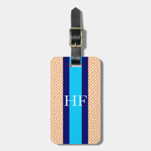 Monogramm Orange Griechischer Schlüssel Gepäckanhä Gepäckanhänger