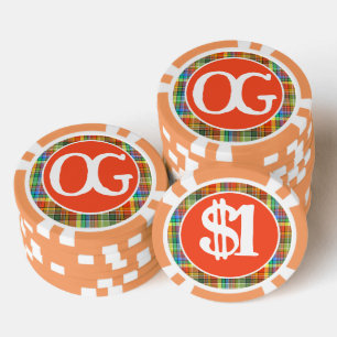 Monogramm Orange Kariert Personalisierte Farbige Pokerchips